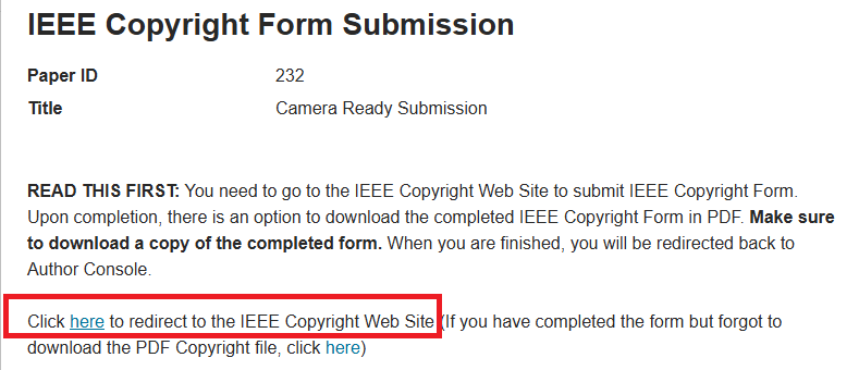 IEEE Copyright Transfer Form Screenshot